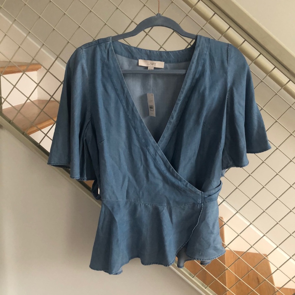 Light blue jean colored wrap top